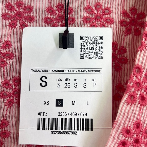 Zara - NWT Floral Print V Neck Smocked Waistband Quarter Sleeve Blouse Small - Picture 9 of 11